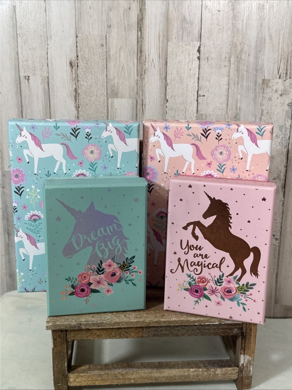 Set Of 4 Small Decorative Unicorn Gift And Storage Boxes
